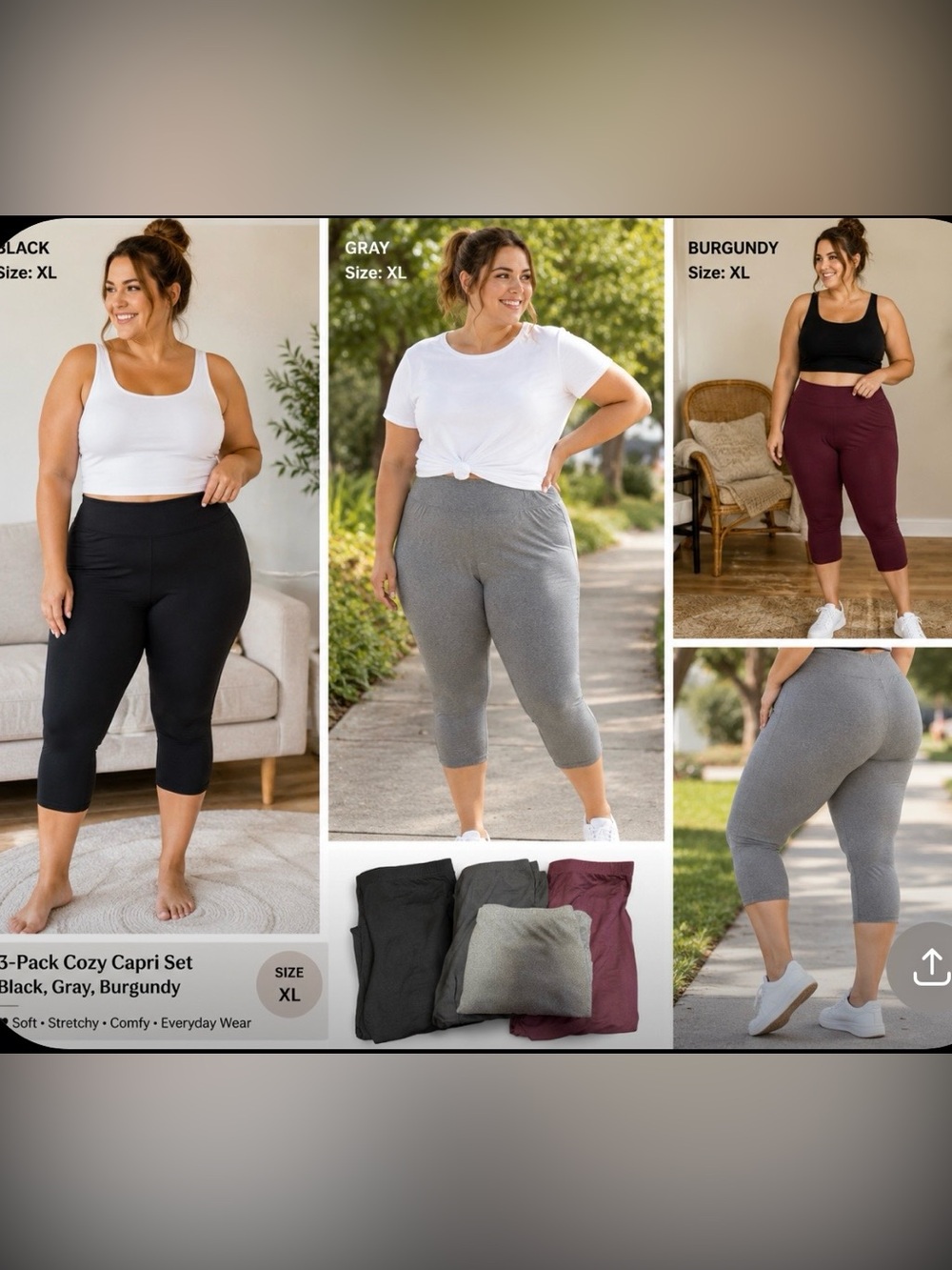 🔥 3-Pack Cozy Capri Leggings — Size XL